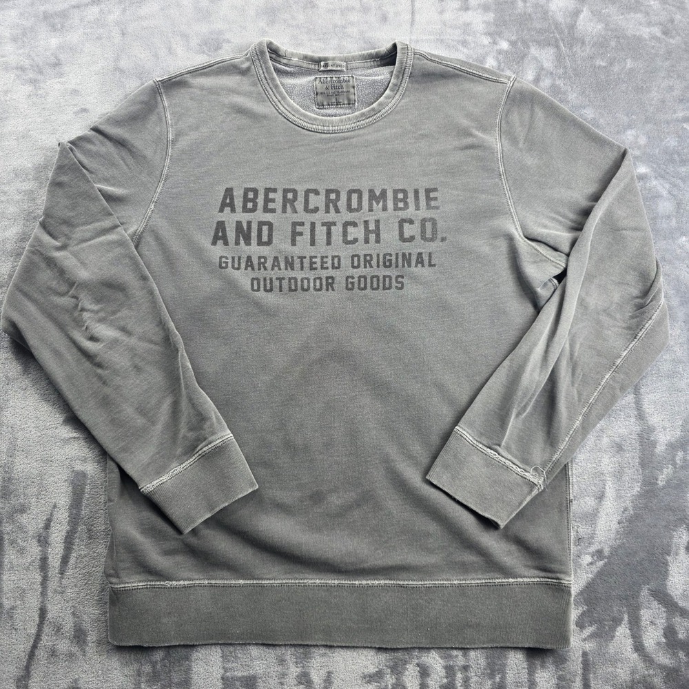 Abercrombie &‎ Fitch Sweatshirt Mens S Grey Garment Dyed Graphic Outdoor Goods